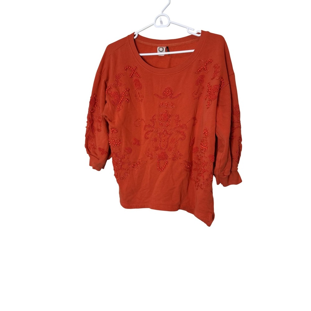 Akemi‎ + Kin Blouse Womens Medium Orange Beaded Embroidered 3/4 Sleeve Top